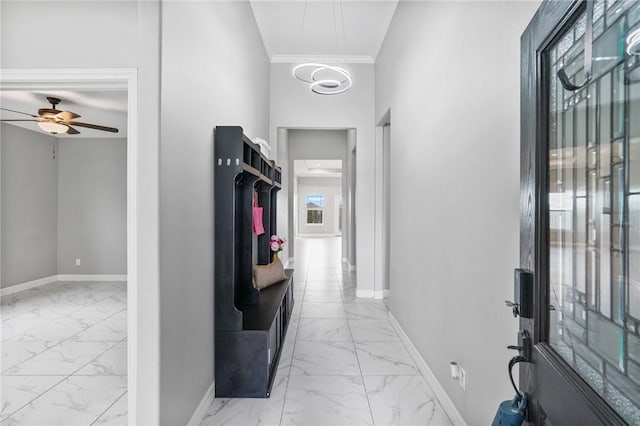 4122 Nadia Dr, Corpus Christi, TX 78414 - hall featuring marble finish floor, baseboards, and ornamental molding