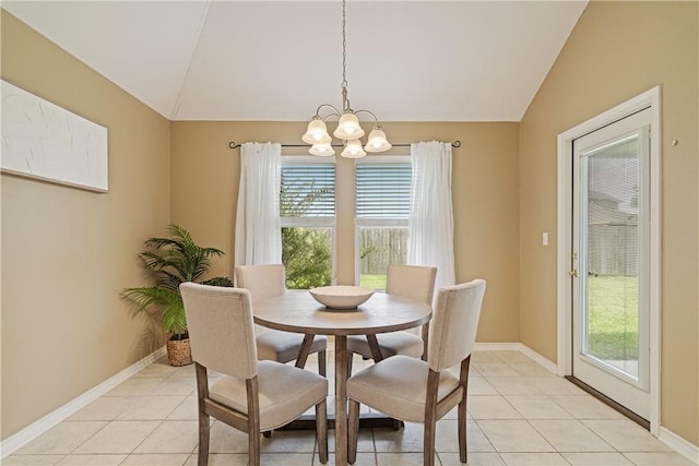 5909 Sutherland Dr, Corpus Christi, TX 78414 - dining area with lofted ceiling, a chandelier, and light tile patterned floors