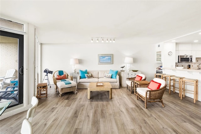 6649 Seacomber Unit 1001, Port Aransas, TX 78373 - living room featuring light wood finished floors and track lighting