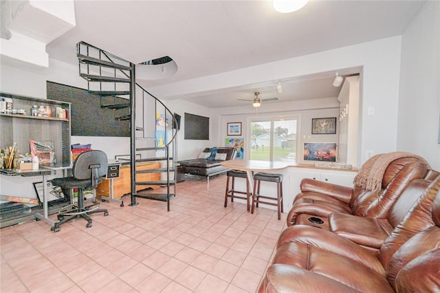 205 S 2nd St, Rockport, TX 78382 - living area with ceiling fan, tile patterned flooring, and an office area