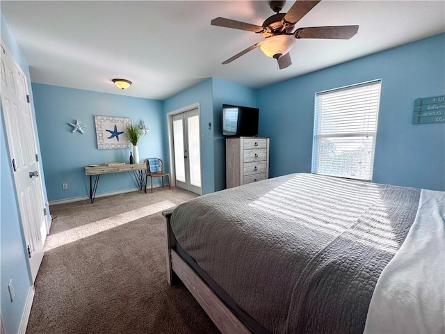15006 Aruba Dr Unit A, Corpus Christi, TX 78418 - carpeted bedroom featuring multiple windows, a ceiling fan, and french doors