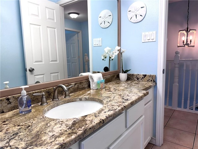 15006 Aruba Dr Unit A, Corpus Christi, TX 78418 - bathroom with vanity, tile patterned flooring, and a chandelier