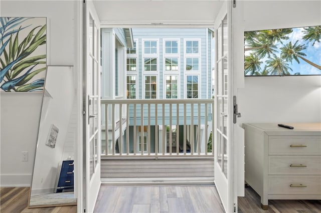 entryway with a wealth of natural light and light wood-type flooring