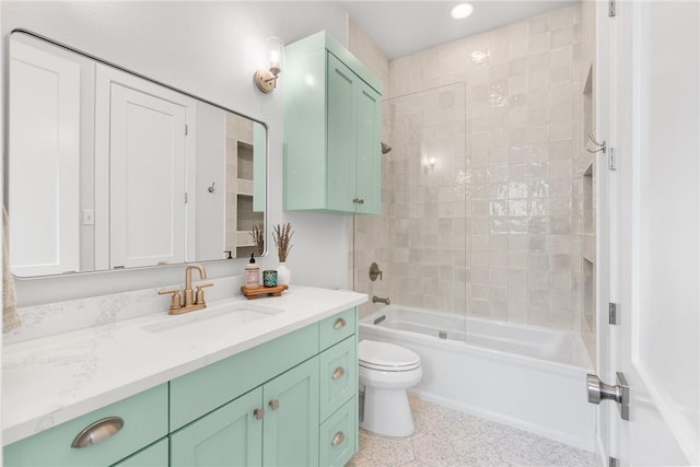 full bathroom featuring vanity, toilet, and bathing tub / shower combination