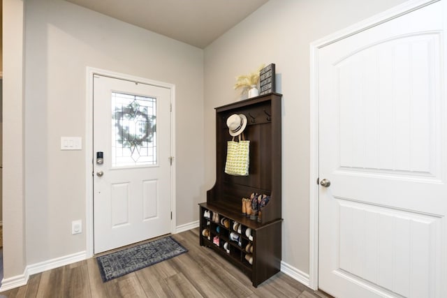 entrance foyer featuring baseboards and wood finished floors