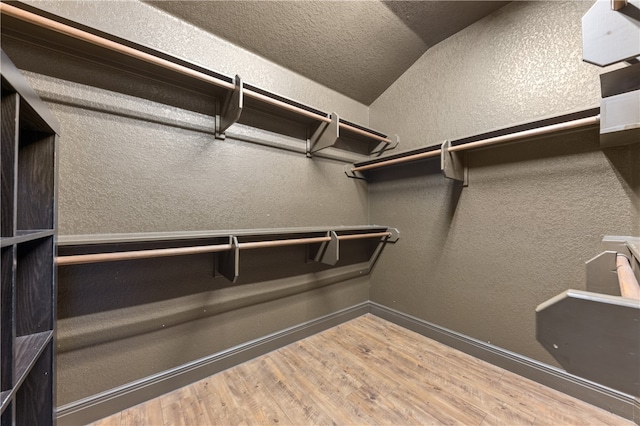 spacious closet with lofted ceiling and hardwood / wood-style flooring