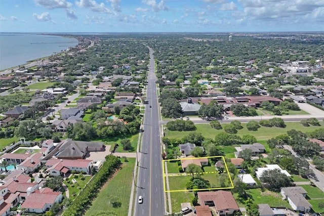 3655 Santa Fe St, Corpus Christi, TX 78411 - aerial perspective of suburban area with a large body of water and property parcel outlined