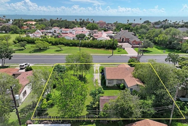 3655 Santa Fe St, Corpus Christi, TX 78411 - aerial perspective of suburban area featuring property boundaries highlighted and a nearby body of water