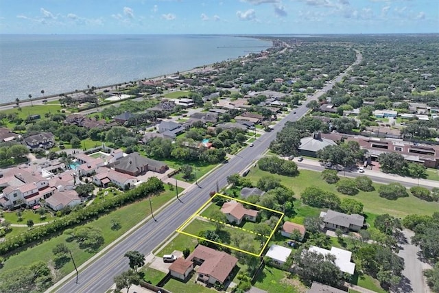 3655 Santa Fe St, Corpus Christi, TX 78411 - aerial perspective of suburban area featuring property boundaries highlighted and a large body of water