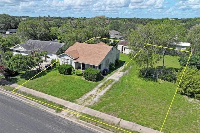 3655 Santa Fe St, Corpus Christi, TX 78411 - aerial view of property and surrounding area featuring property parcel outlined and a heavily wooded area