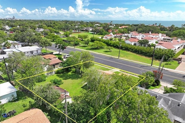 3655 Santa Fe St, Corpus Christi, TX 78411 - aerial view of residential area featuring property parcel outlined and a nearby body of water