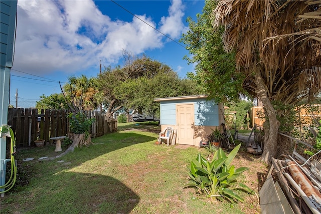 view of yard with a storage shed