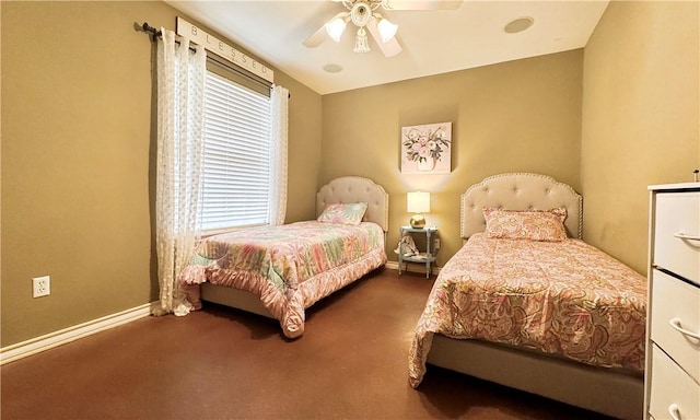 5906 Lindenwood Dr, Corpus Christi, TX 78414 - bedroom with dark colored carpet, ceiling fan, and multiple windows