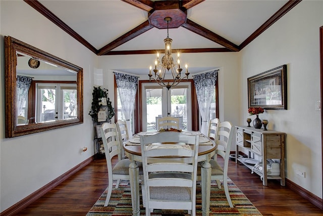 dining room featuring crown molding, dark wood-type flooring, and plenty of natural light