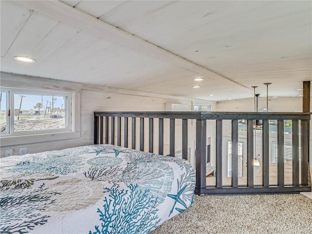 bedroom featuring recessed lighting and lofted ceiling