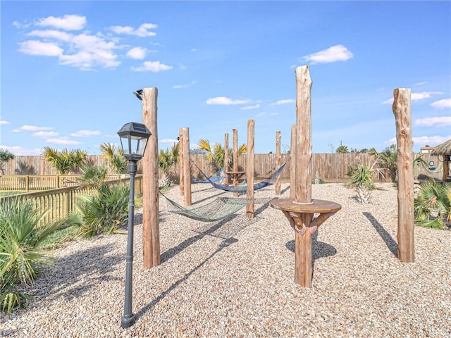 view of playground featuring a fenced backyard