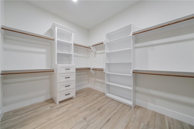 walk in closet with light wood-type flooring