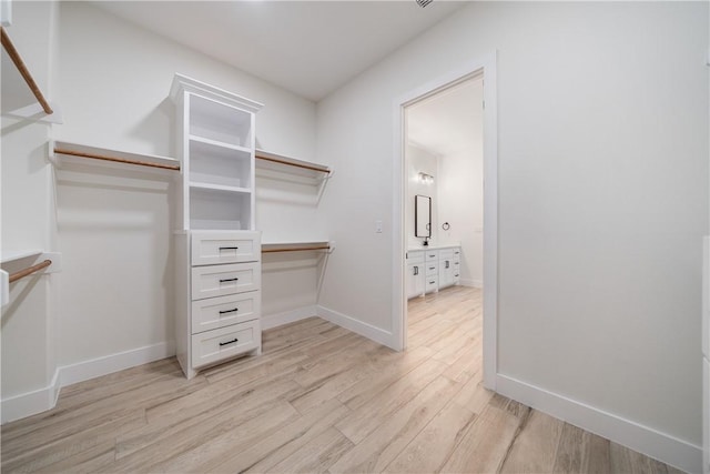 spacious closet featuring light hardwood / wood-style flooring