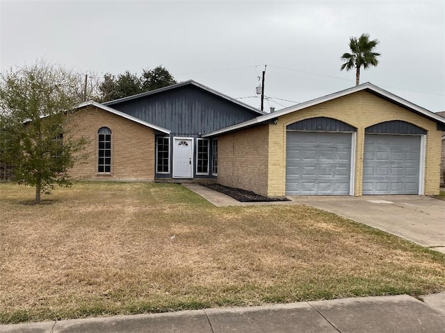 ranch-style house with a front lawn and a garage