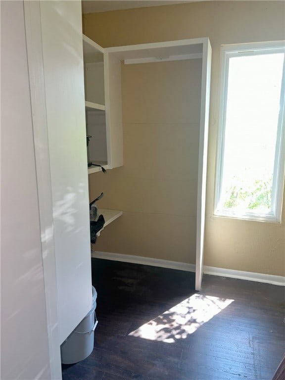 bathroom with hardwood / wood-style floors