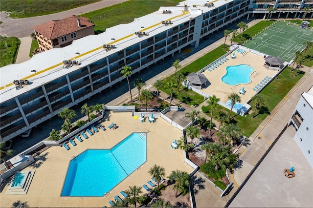 aerial view of a pool