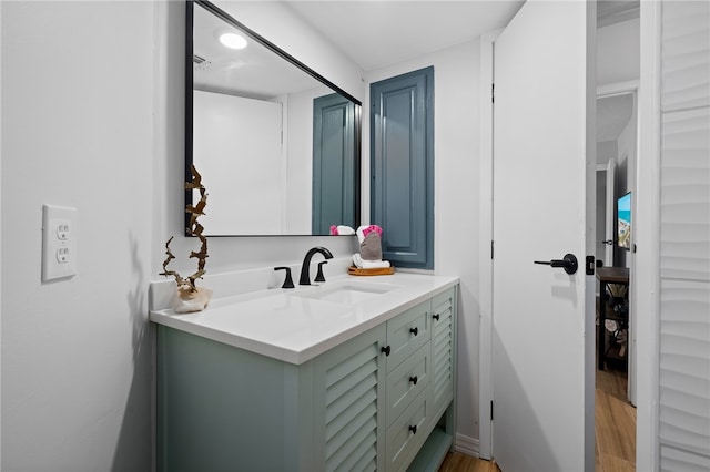 bathroom featuring wood finished floors and vanity