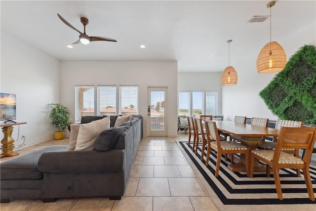 14334 Cruiser St Unit 101, Corpus Christi, TX 78418 - living area with ceiling fan, healthy amount of natural light, light tile patterned floors, and recessed lighting