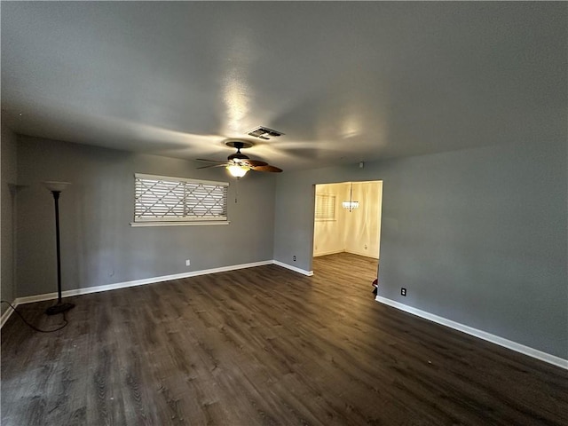 3321 Casa Bonita Dr, Corpus Christi, TX 78411 - interior space featuring baseboards, a ceiling fan, dark wood-type flooring, and visible vents