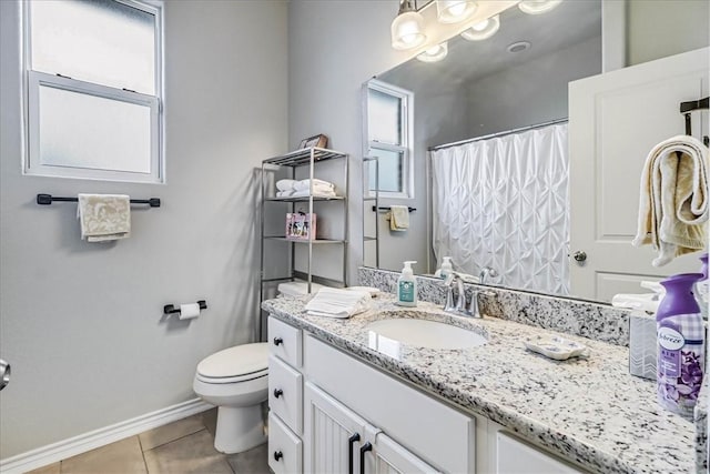 bathroom with tile patterned flooring, vanity, and toilet