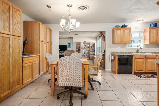 314 Inglewood, Ingleside, TX 78362 - dining space featuring light tile patterned flooring, visible vents, and a notable chandelier