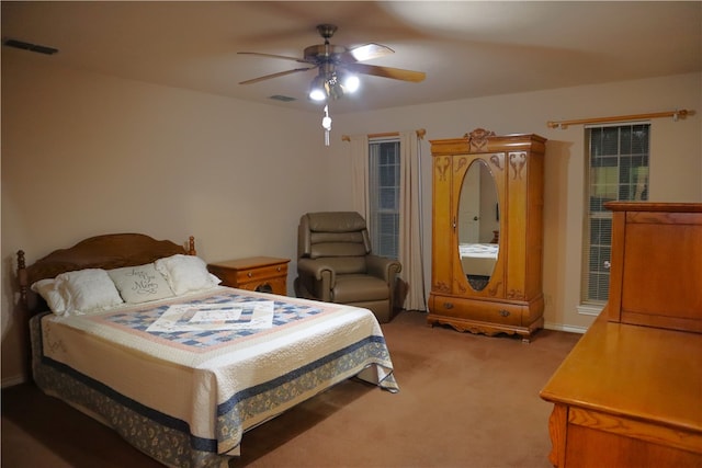 bedroom featuring carpet floors and ceiling fan