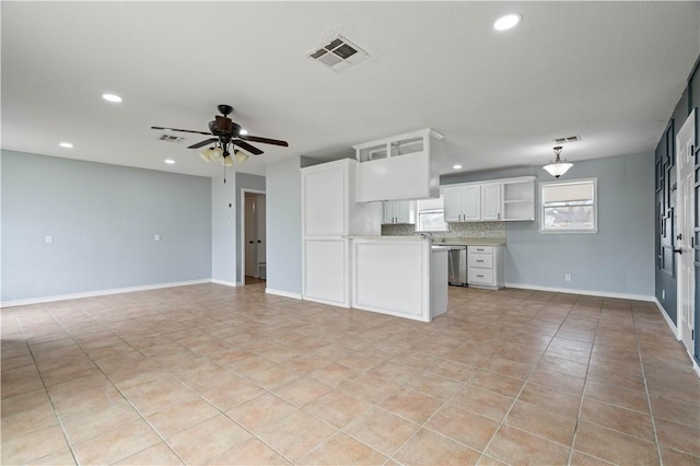 1318 W Cherrystone Dr, Corpus Christi, TX 78412 - kitchen featuring dishwasher, open shelves, white cabinetry, recessed lighting, and light countertops