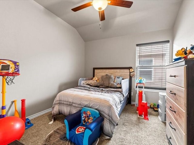 7717 Pruet Dr, Corpus Christi, TX 78414 - carpeted bedroom with vaulted ceiling and a ceiling fan