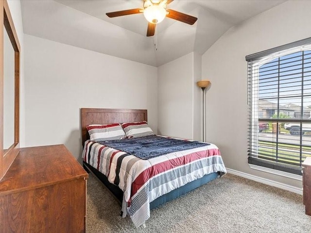 7717 Pruet Dr, Corpus Christi, TX 78414 - bedroom with carpet flooring, lofted ceiling, and a ceiling fan
