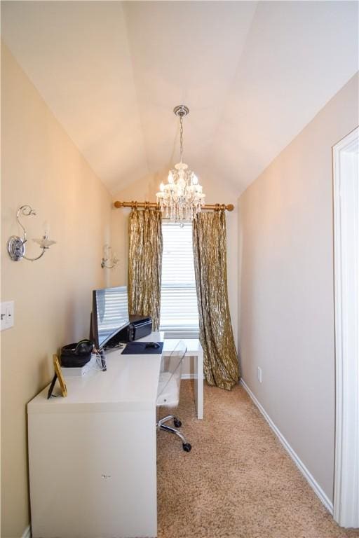 5914 Beauvais Dr, Corpus Christi, TX 78414 - office space with carpet floors, baseboards, a chandelier, and vaulted ceiling
