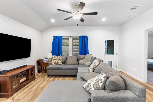 2673 Abbey Rd, Corpus Christi, TX 78415 - living room with wood finished floors, ceiling fan, lofted ceiling, recessed lighting, and baseboards