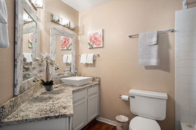 bathroom with vanity, hardwood / wood-style flooring, and toilet