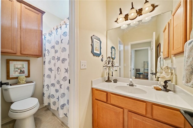 6217 Garden Ct, Corpus Christi, TX 78414 - full bath featuring toilet, tile patterned flooring, vanity, and a shower with curtain