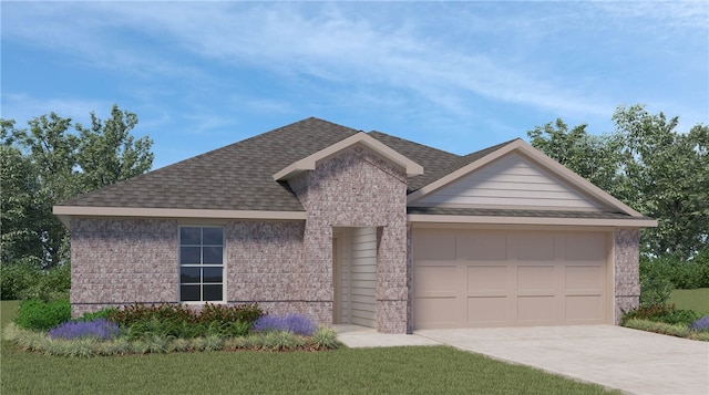 view of front of house with a garage and a front yard