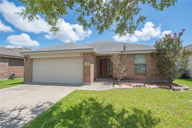 4384 Summer Wind Dr, Corpus Christi, TX 78413 - ranch-style house featuring driveway, a garage, a front yard, and brick siding