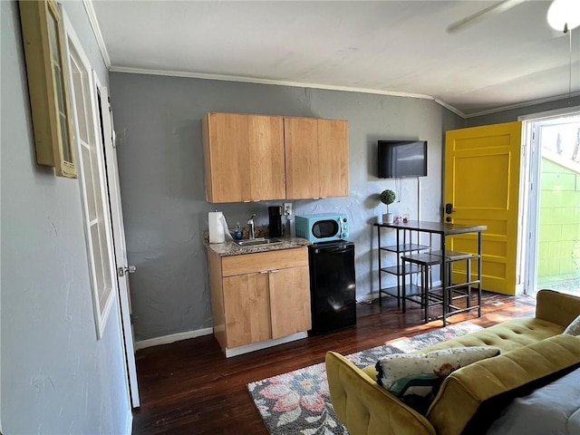 438 Indiana Ave, Corpus Christi, TX 78404 - kitchen featuring crown molding, a sink, dark wood-type flooring, refrigerator, and ceiling fan