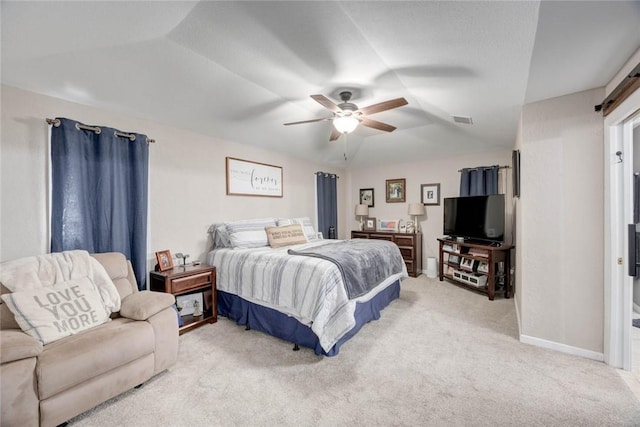 108 Lost Creek Dr, Portland, TX 78374 - carpeted bedroom featuring lofted ceiling, a ceiling fan, and baseboards