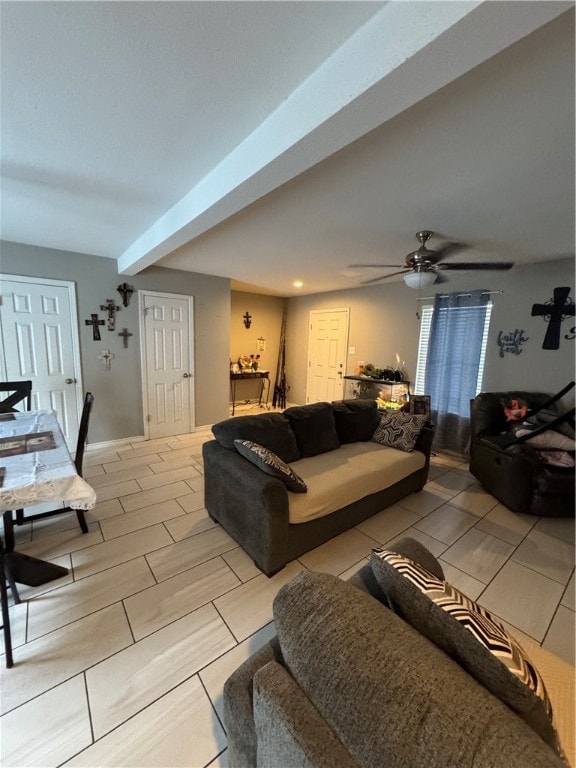 living room with ceiling fan