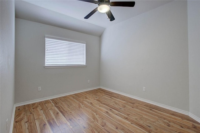 7505 Long S Dr, Corpus Christi, TX 78414 - empty room featuring light wood-style flooring, baseboards, a ceiling fan, and vaulted ceiling
