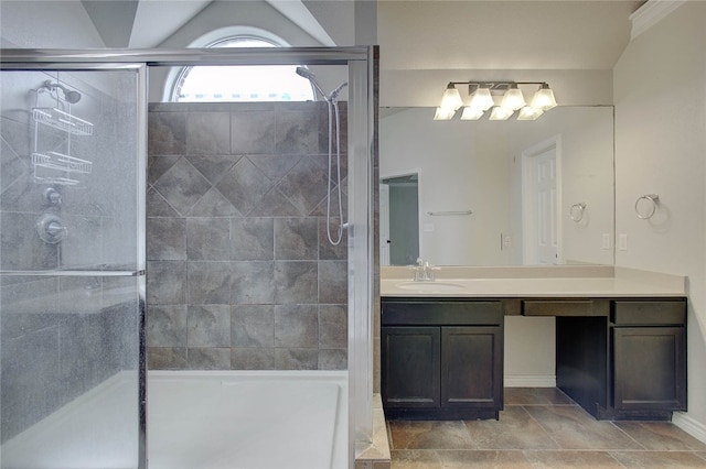 bathroom featuring vanity and walk in shower