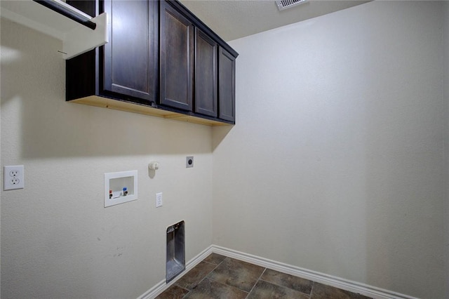 7505 Long S Dr, Corpus Christi, TX 78414 - clothes washing area with electric dryer hookup, gas dryer hookup, baseboards, cabinet space, and hookup for a washing machine