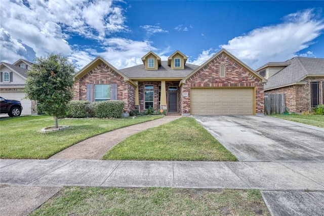 view of front of house featuring a garage and a front lawn