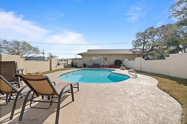 view of swimming pool featuring a patio area