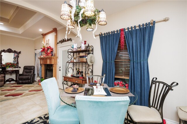 dining area featuring tile patterned floors and ornamental molding