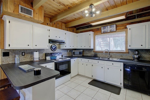 kitchen with white cabinetry, sink, electric stove, and black dishwasher